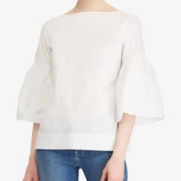Ralph Lauren Boat Neck Bell Sleeve White Blouse - Picture 4 of 16